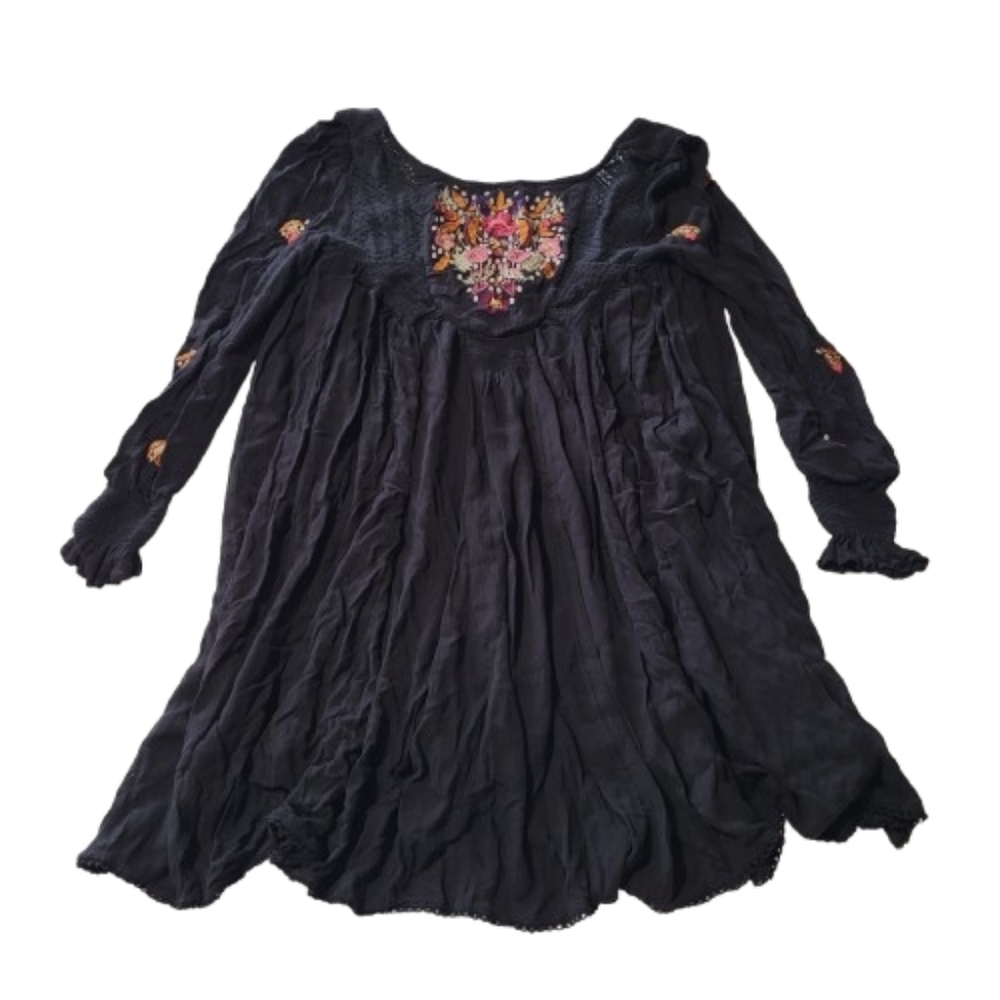 Free People Mohave Embroidered Minidress Fall‎ Bohemian Black Women's Size XS